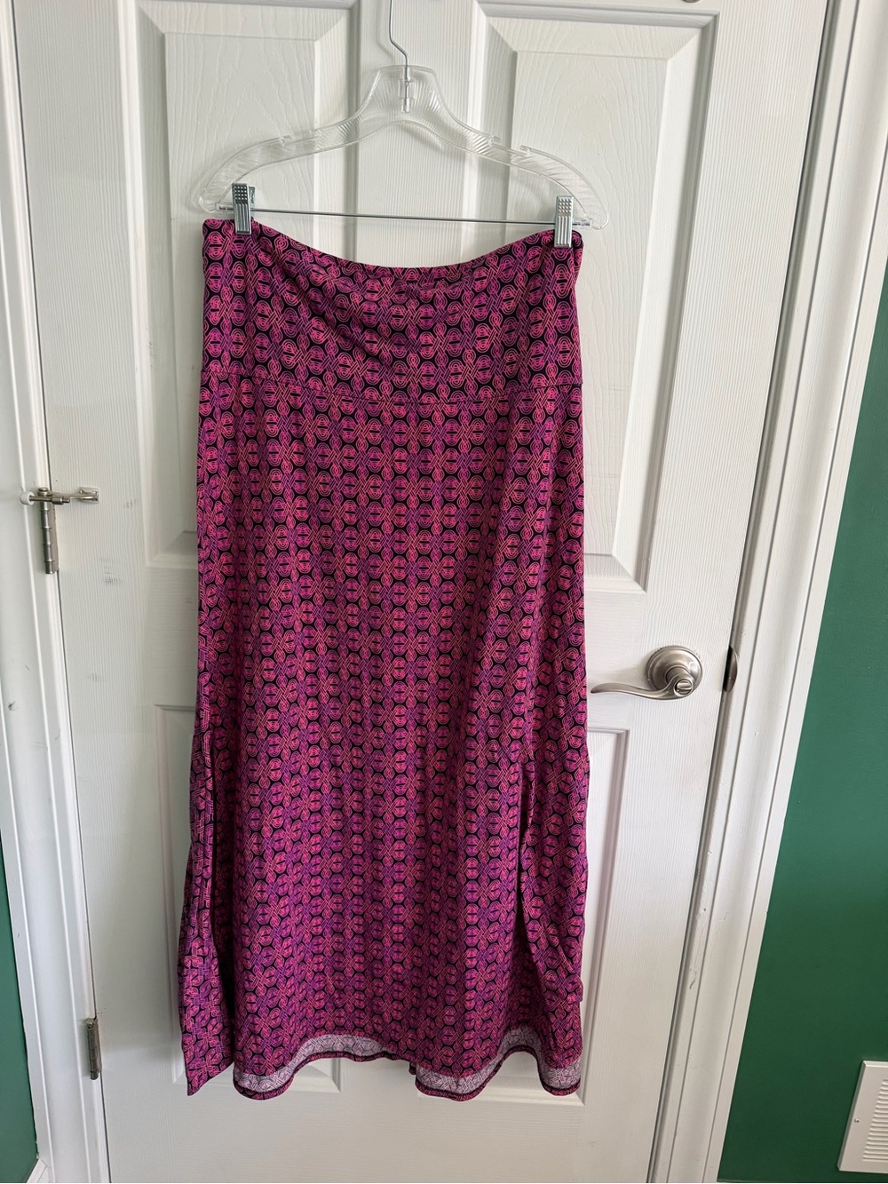 LuLaRoe Pink and Black Maxi Skirt with Geo Floral Print